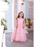 Blush Pink Pearl Beaded Satin Tulle Flower Girl Dress